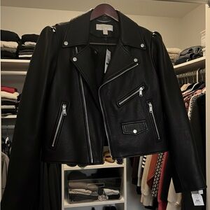 Michael Kors Women's Black Leather Biker Jacket